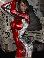 Toon babe in skin tight shiny red latex